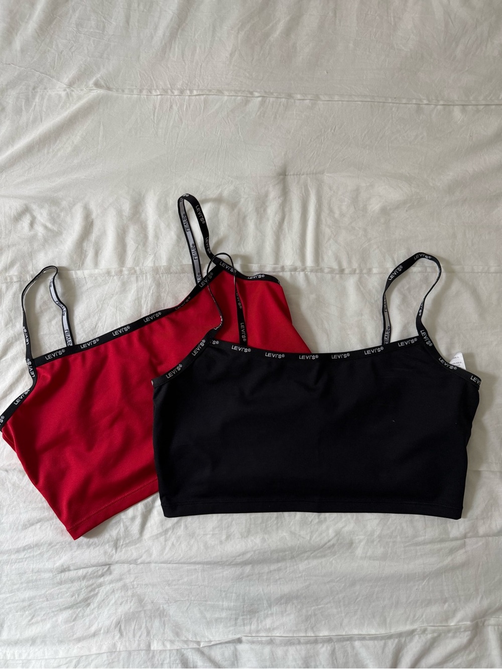 Levi's Black & Red Cropped Branded-Trim Tank Tops